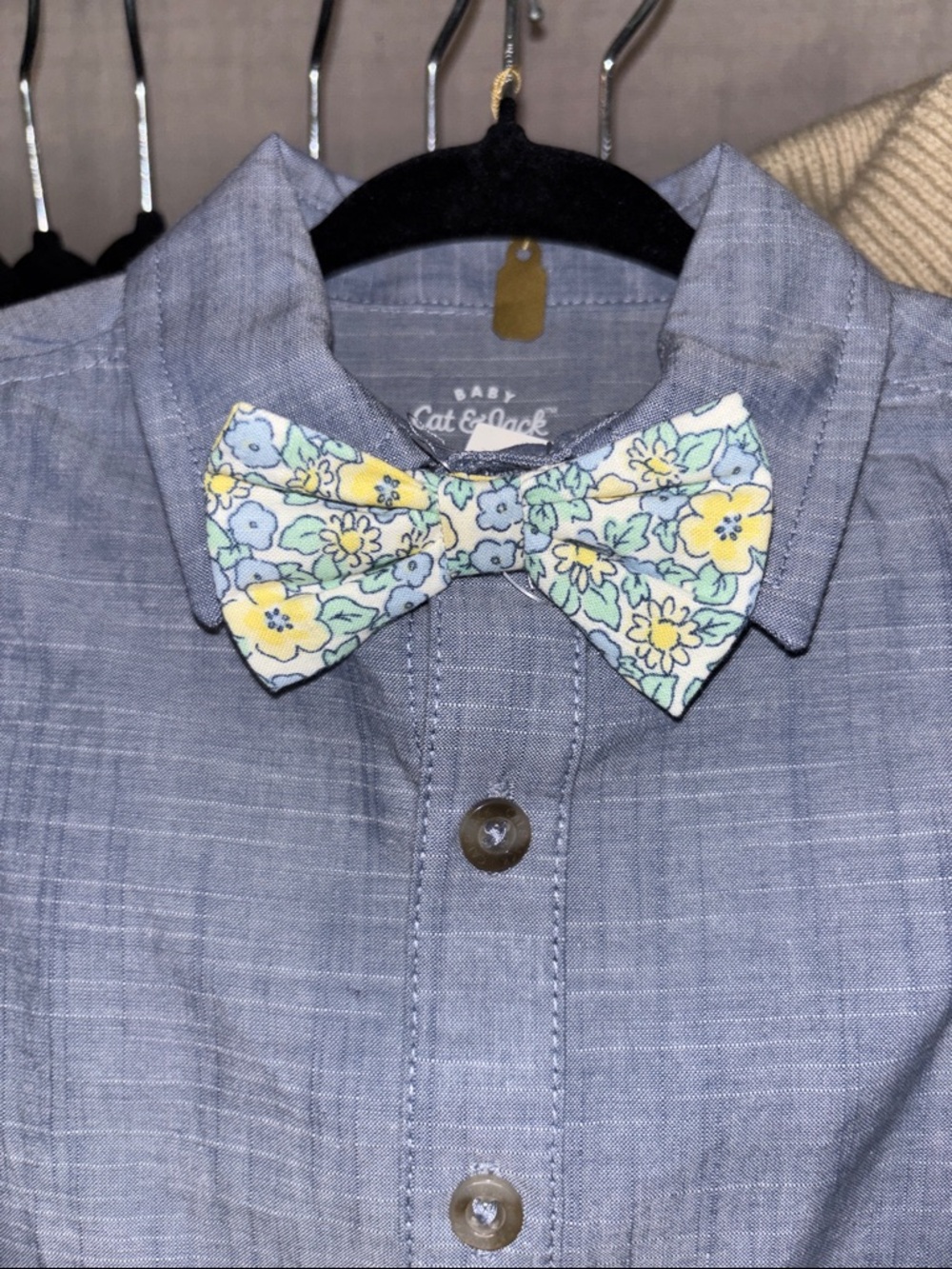 Cat & Jack Light Blue Chambray Onesie with Floral Bow